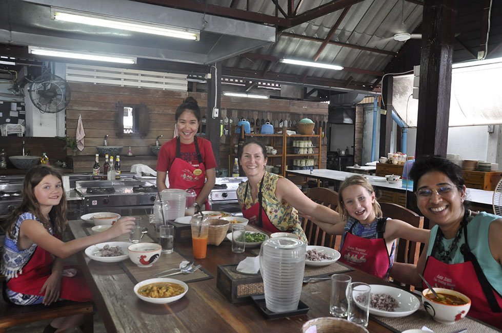 Me and my girls trying new food with new friends in Bangkok